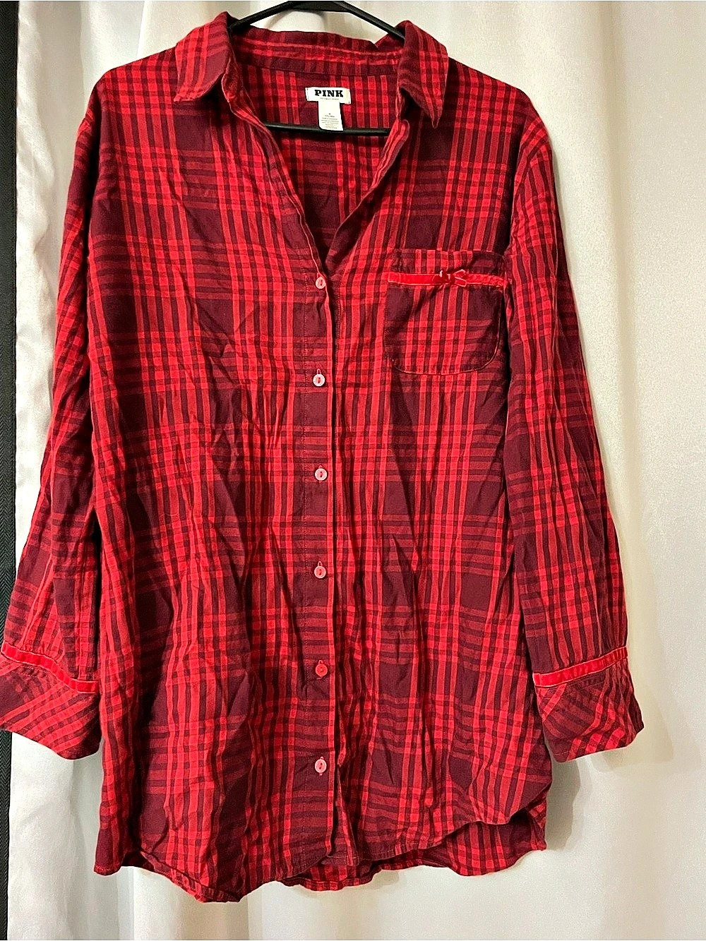 Victoria's Secret PINK Plaid Button Down Cotton Size Medium Like New